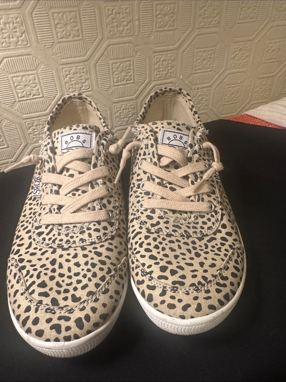 Skechers BOBS Beige Leopard Print Sneakers